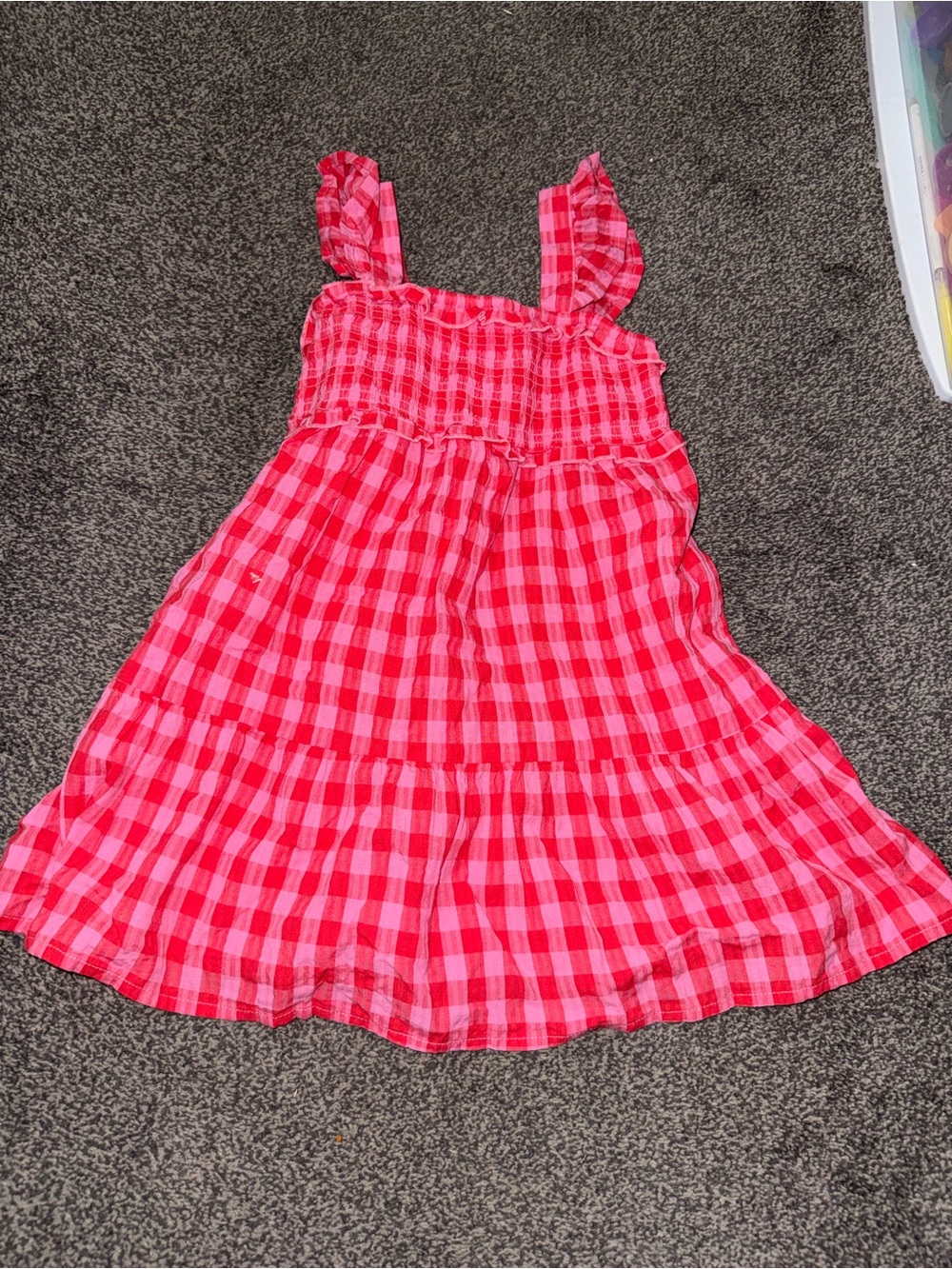 Cat & Jack Girls Pink Gingham Sleeveless Dress with Pockets Size XS 4-5